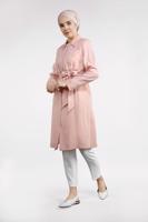 Tesettür giyim PUDRA YAPRAK BASKILI FERMUARLI TRENÇKOT T 1242