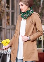 Tesettür giyim PUDRA ÇITÇITLI KAPÜŞONLU TRENÇKOT T 1273 