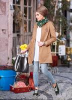 Tesettür giyim PUDRA ÇITÇITLI KAPÜŞONLU TRENÇKOT T 1273 