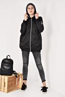 Vêtements hijab NOIR IMPERMÉABLE ZIPPÉ À CAPUCHE 1403 