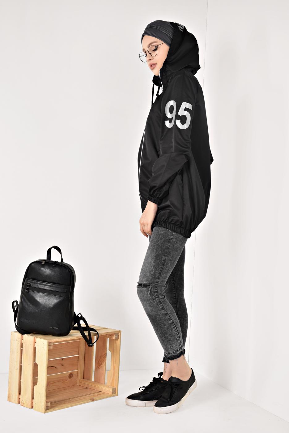 Vêtements hijab NOIR IMPERMÉABLE ZIPPÉ À CAPUCHE 1403 