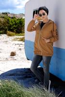 Vêtements hijab ORANGE IMPERMÉABLE ZIPPÉ À CAPUCHE 1403 