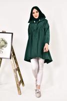 Vêtements hijab VERT TRENCH-COAT À VOLUME À CAPUCHE 1982