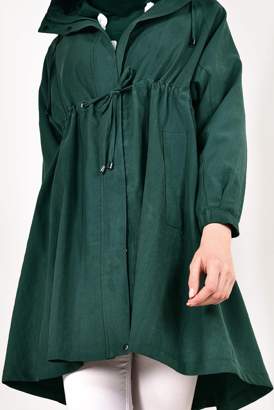 Vêtements hijab VERT TRENCH-COAT À VOLUME À CAPUCHE 1982