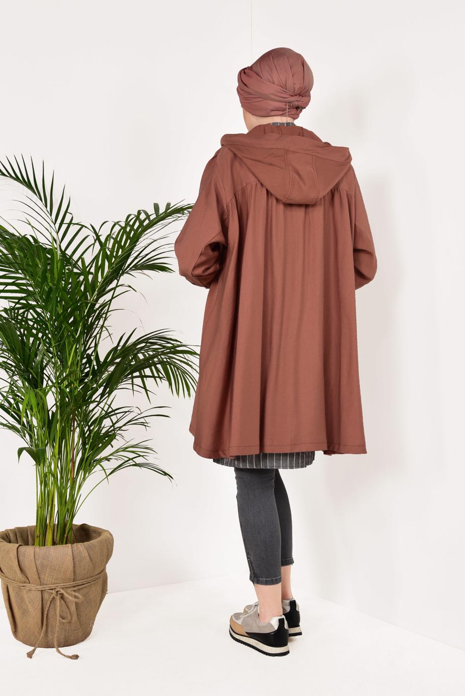 Vêtements hijab BRUN TRENCH-COAT À VOLUME À CAPUCHE 1982
