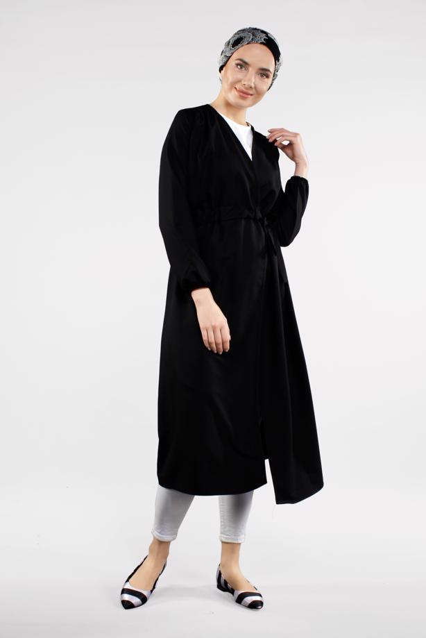 Hijab clothing  Shirred Waist Trench Coat T 2912  - TRENDTESETTÜR