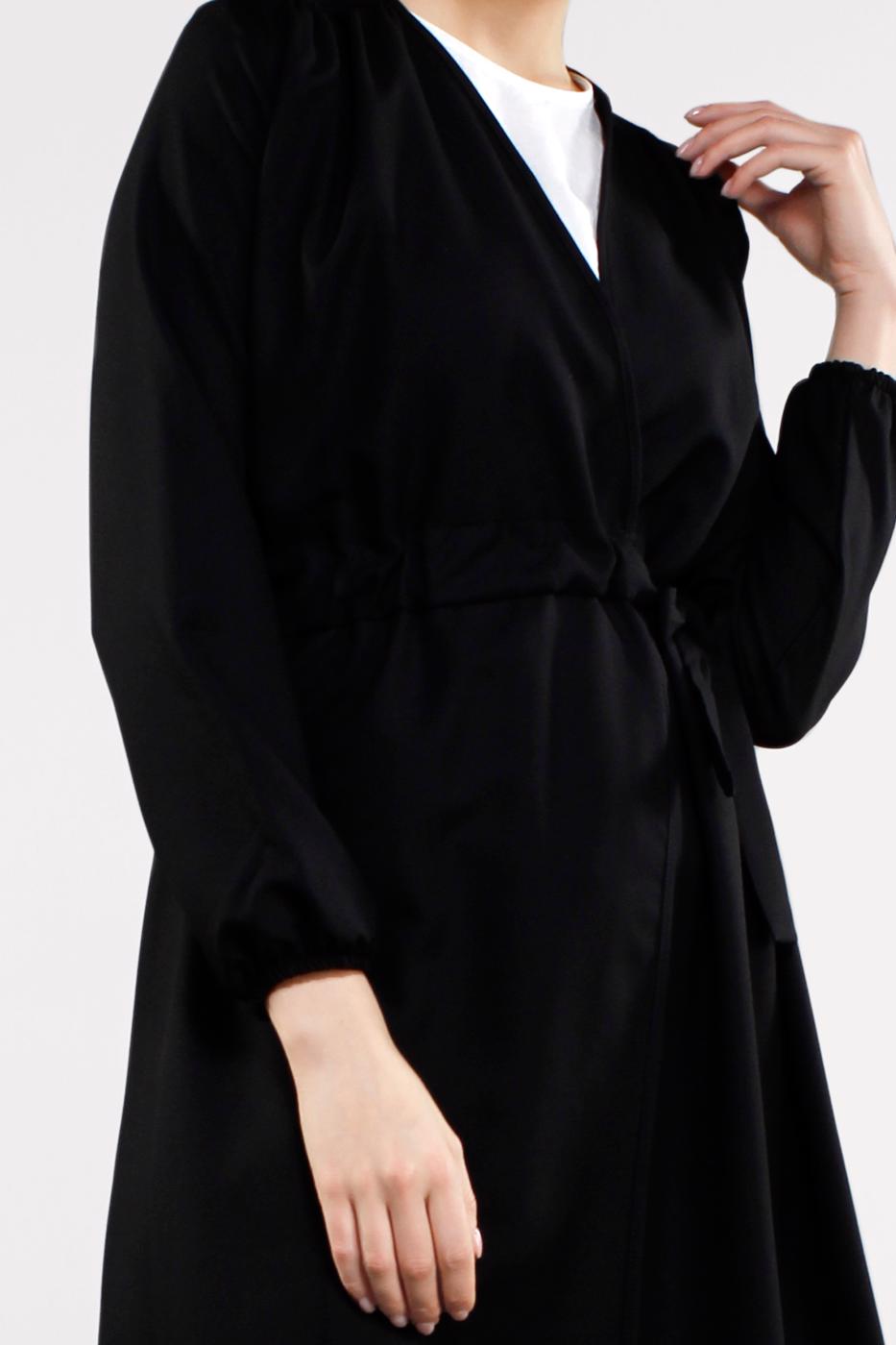 Hijab clothing BLACK Shirred Waist Trench Coat T 2912 