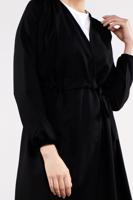 Hijab clothing BLACK Shirred Waist Trench Coat T 2912 