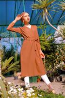 Hijab clothing BROWN Shirred Waist Trench Coat T 2912 