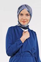 Hijab clothing NAVY BLUE Shirred Waist Trench Coat T 2912 