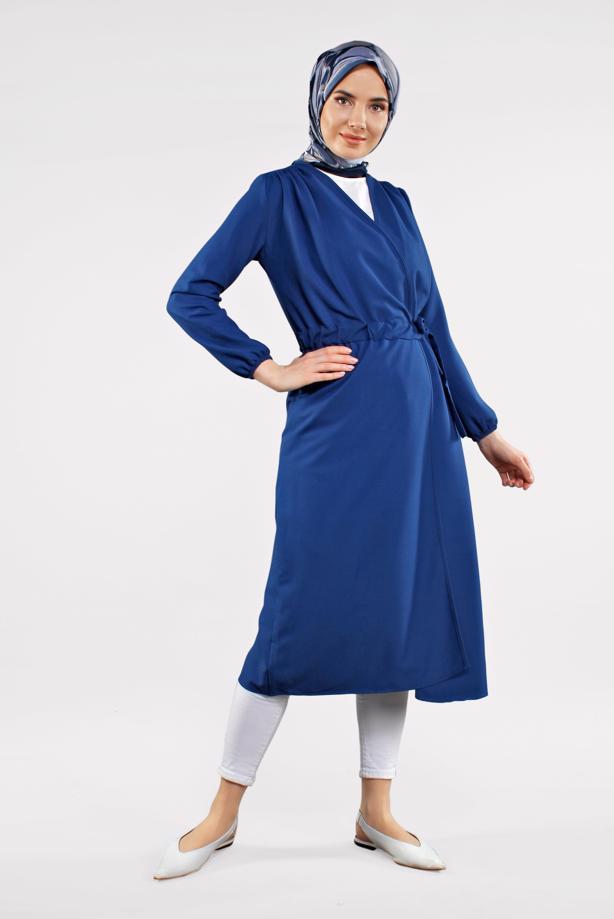 Hijab clothing  Shirred Waist Trench Coat T 2912  - TRENDTESETTÜR
