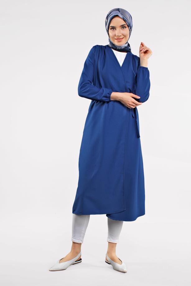 Hijab clothing  Shirred Waist Trench Coat T 2912  - TRENDTESETTÜR