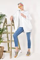 Hijab clothing WHITE BUTTON TRIMMED HOODED RAINCOAT 4203