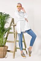 Hijab clothing WHITE BUTTON TRIMMED HOODED RAINCOAT 4203