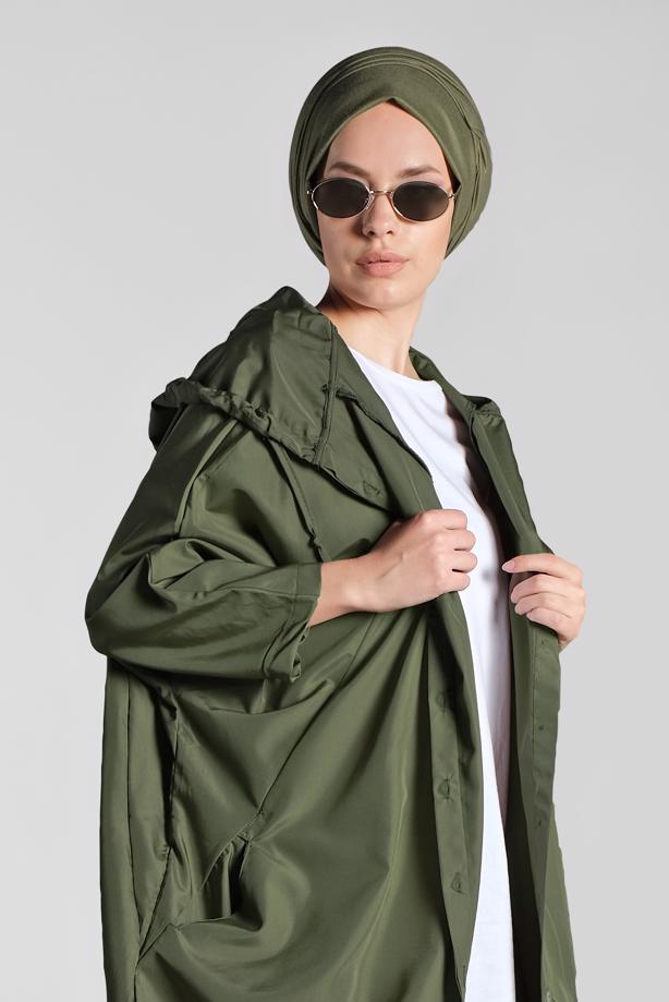 Vêtements hijab  BUTTON TRIMMED HOODED RAINCOAT 4203 - TRENDTESETTÜR