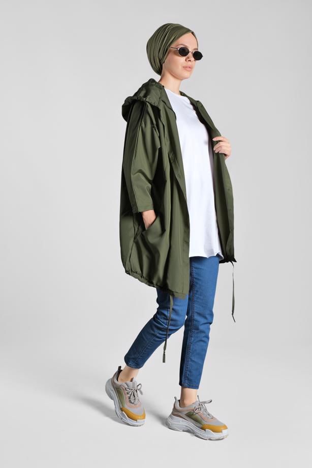 Vêtements hijab  BUTTON TRIMMED HOODED RAINCOAT 4203 - TRENDTESETTÜR