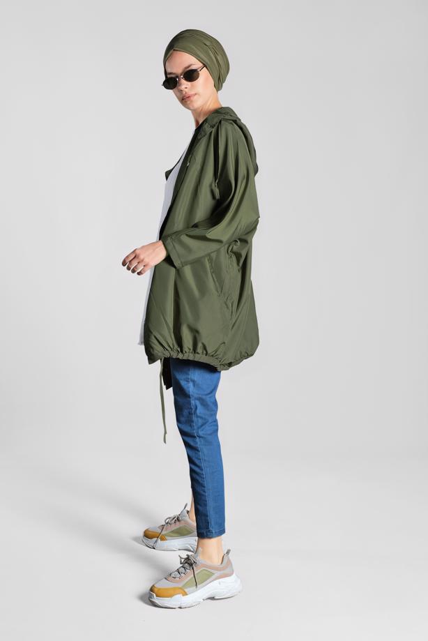 Vêtements hijab  BUTTON TRIMMED HOODED RAINCOAT 4203 - TRENDTESETTÜR