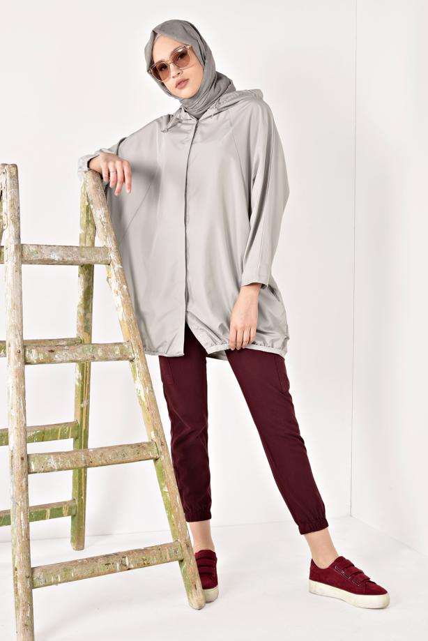 Vêtements hijab  BUTTON TRIMMED HOODED RAINCOAT 4203 - TRENDTESETTÜR