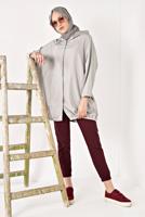 Hijab clothing BEIGE BUTTON TRIMMED HOODED RAINCOAT 4203