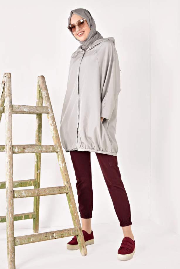 Vêtements hijab  BUTTON TRIMMED HOODED RAINCOAT 4203 - TRENDTESETTÜR