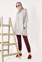 Hijab clothing BEIGE BUTTON TRIMMED HOODED RAINCOAT 4203