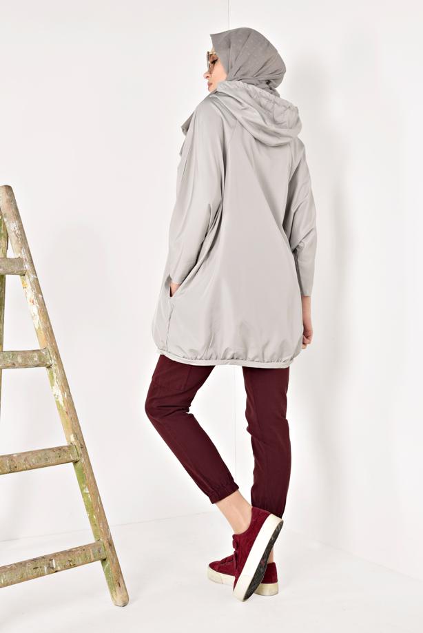 Vêtements hijab  BUTTON TRIMMED HOODED RAINCOAT 4203 - TRENDTESETTÜR