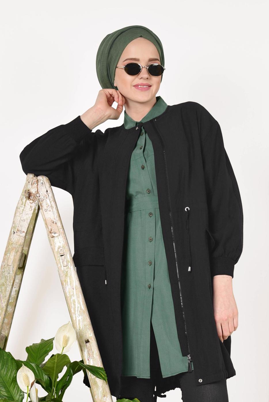 Vêtements hijab NOIR TRENCH-COAT TAILLE-NOUÉE 5882