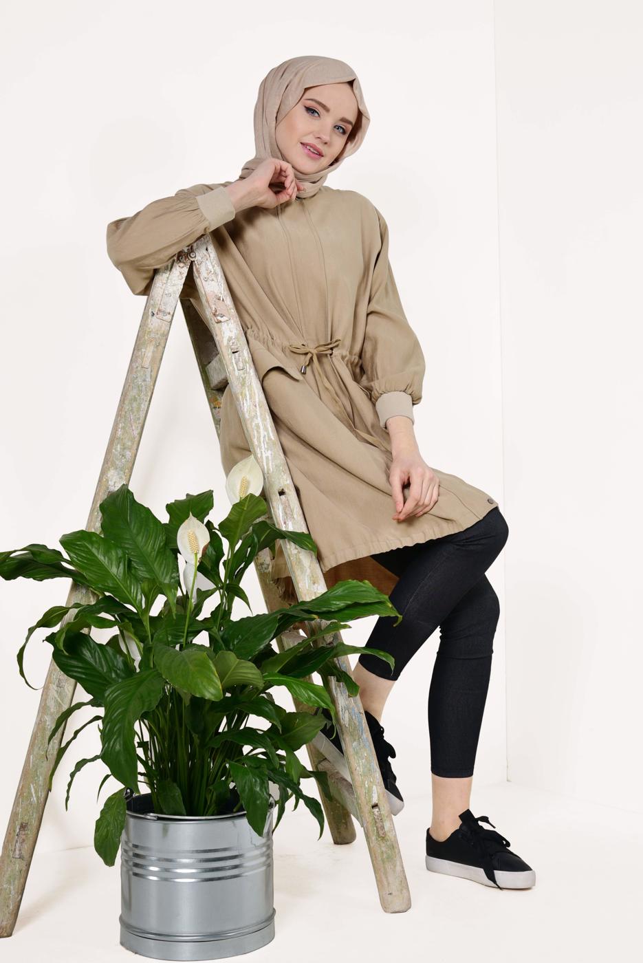 Hijab clothing BROWN TIE-FRONT TRENCH COAT 5882 