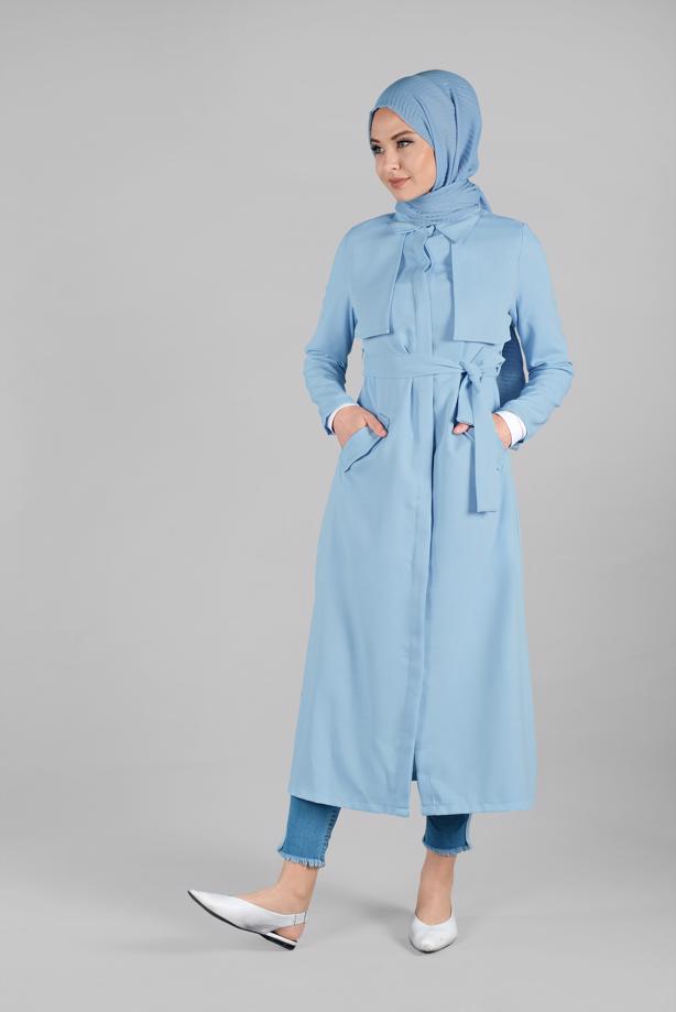 Hijab clothing  HIDDEN-BUTTONED BELTED TRENCH-COAT 8033  - TRENDTESETTÜR