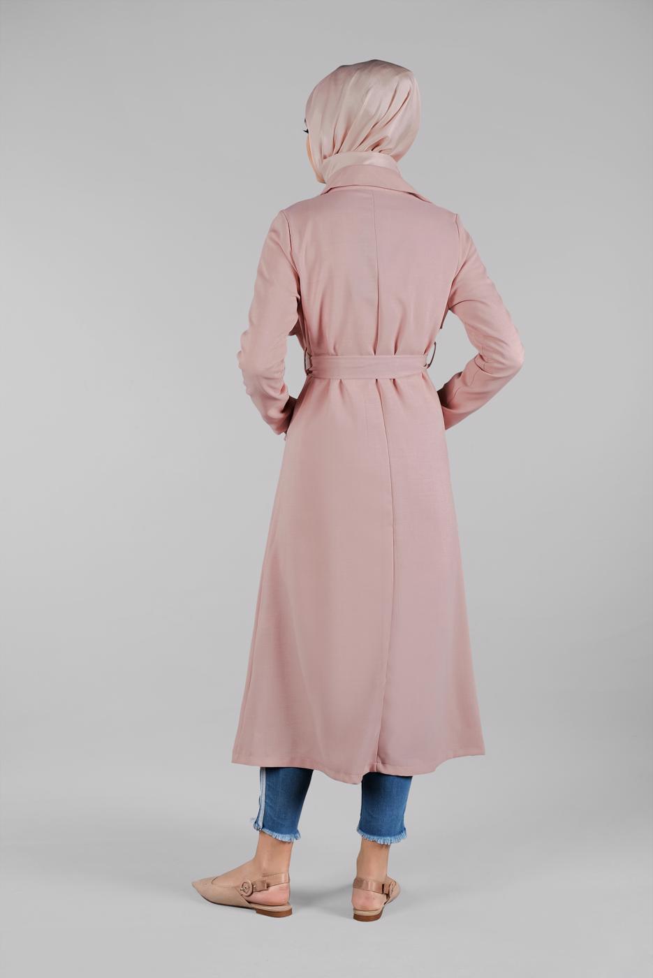 Vêtements hijab POUDRE TRENCH-COAT AVEC CEINTURE 8033