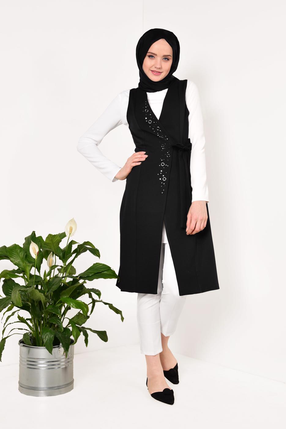 Vêtements hijab NOIR GILET BRODÉ 175610 