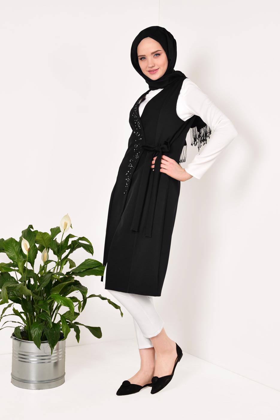 Vêtements hijab NOIR GILET BRODÉ 175610 