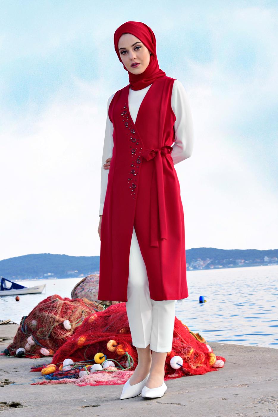 Vêtements hijab ROUGE GILET BRODÉ 175610 