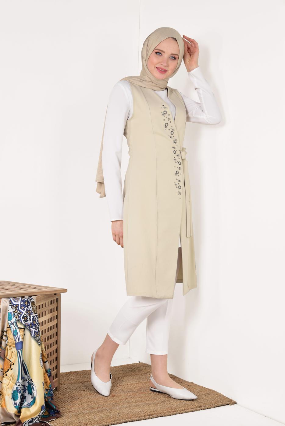 Vêtements hijab BEIGE GILET BRODÉ 175610 