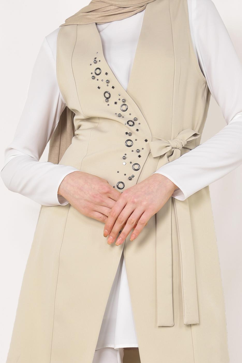 Vêtements hijab BEIGE GILET BRODÉ 175610 
