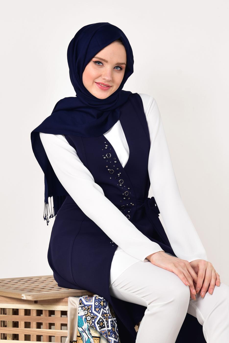 Vêtements hijab BLEU MARINE GILET BRODÉ 175610 