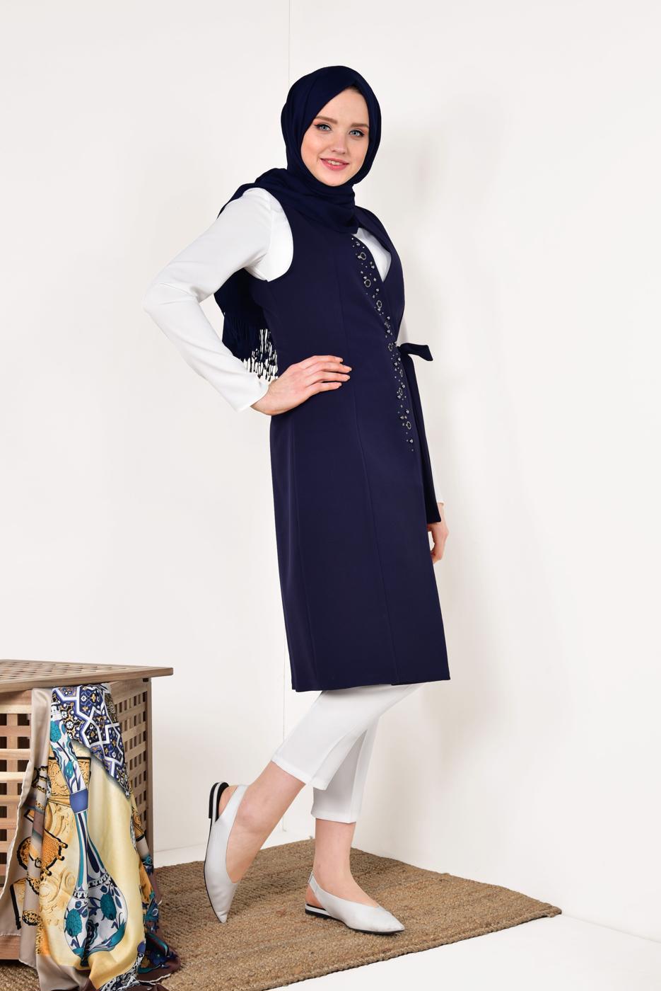 Vêtements hijab BLEU MARINE GILET BRODÉ 175610 