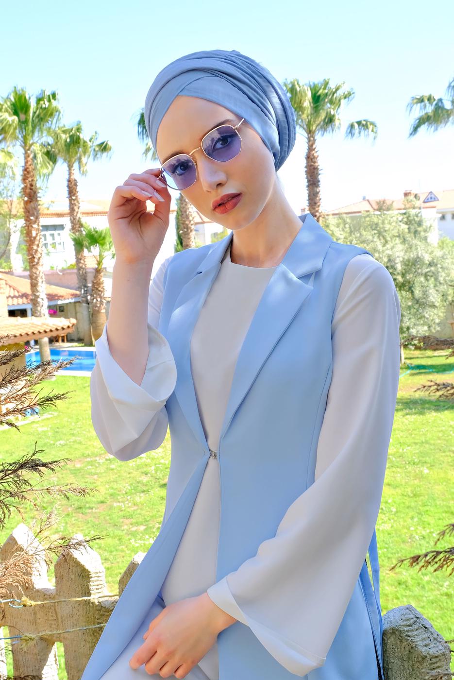 Vêtements hijab BLEU GILET NOUÉE 865610 