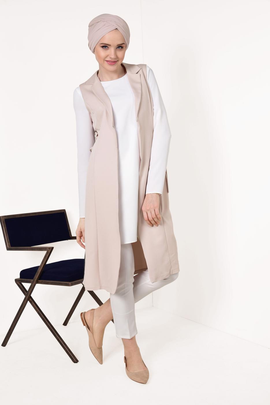 Vêtements hijab BEIGE GILET NOUÉE 865610 