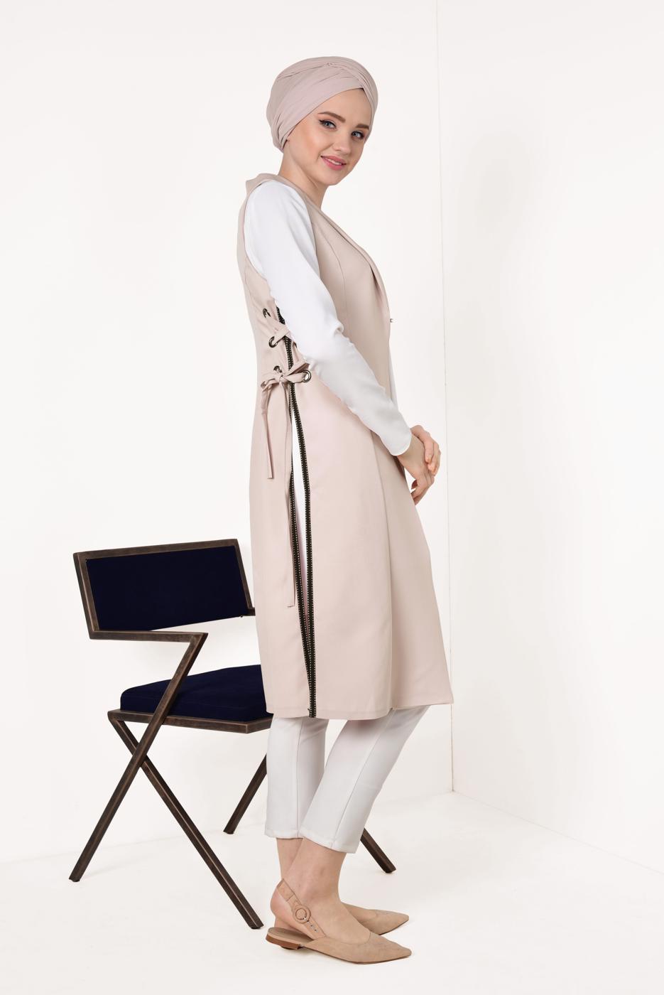 Vêtements hijab BEIGE GILET NOUÉE 865610 