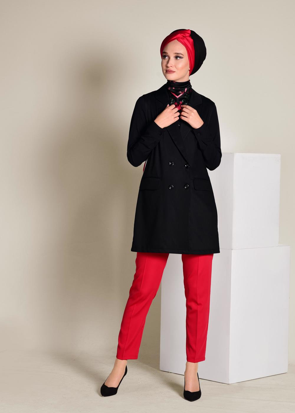 Tesettür giyim SİYAH YANLARI ŞERİTLİ KRUVAZE YELEK 4297