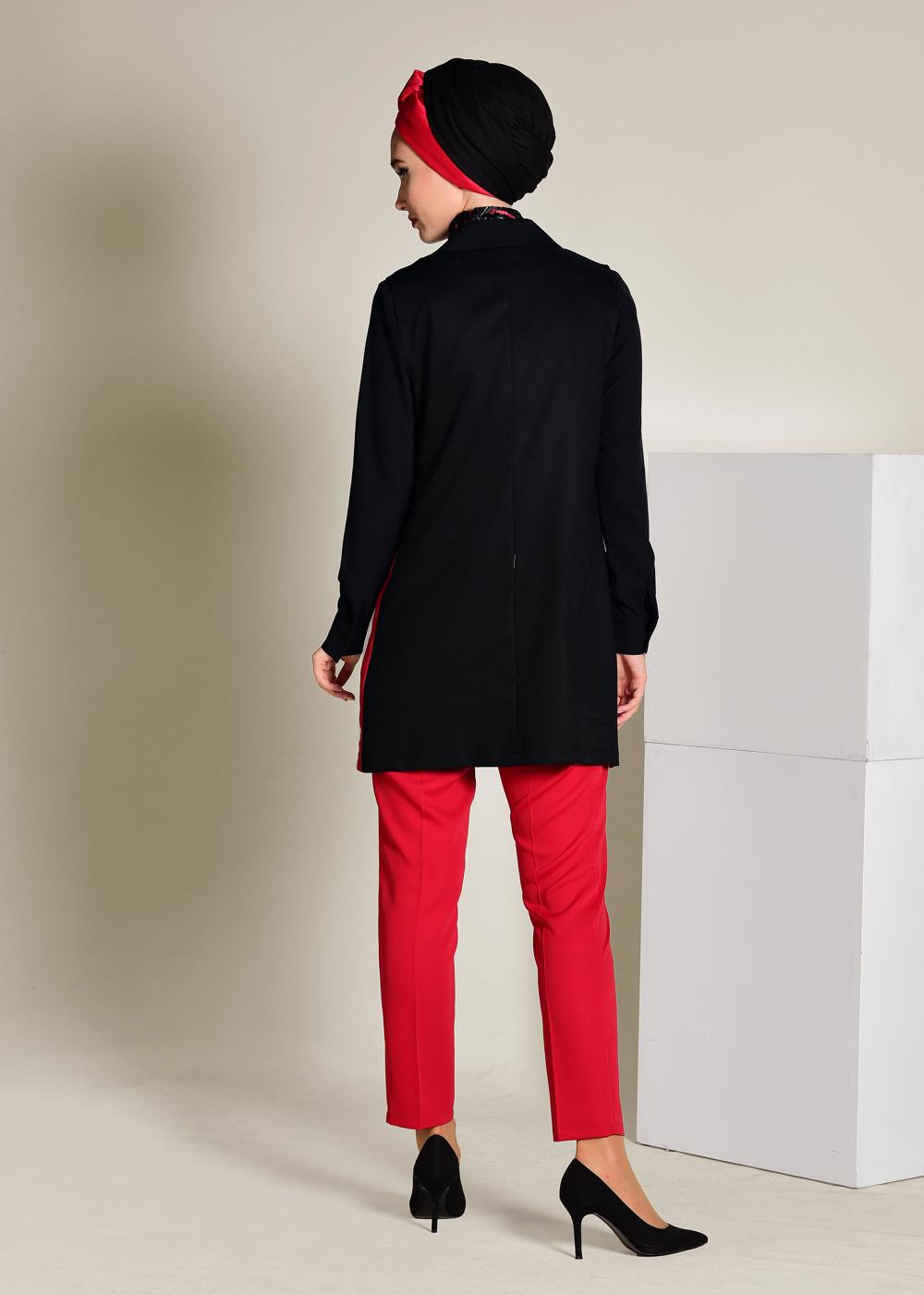 Tesettür giyim SİYAH YANLARI ŞERİTLİ KRUVAZE YELEK 4297