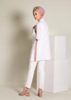 Tesettür giyim BEYAZ YANLARI ŞERİTLİ KRUVAZE YELEK 4297