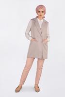 Tesettür giyim EKRU YANLARI ŞERİTLİ KRUVAZE YELEK 4297