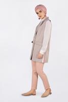 Tesettür giyim EKRU YANLARI ŞERİTLİ KRUVAZE YELEK 4297