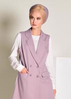 Tesettür giyim PUDRA YANLARI ŞERİTLİ KRUVAZE YELEK 4297