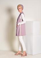 Tesettür giyim PUDRA YANLARI ŞERİTLİ KRUVAZE YELEK 4297