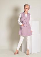 Tesettür giyim PUDRA YANLARI ŞERİTLİ KRUVAZE YELEK 4297