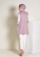 Tesettür giyim PUDRA YANLARI ŞERİTLİ KRUVAZE YELEK 4297