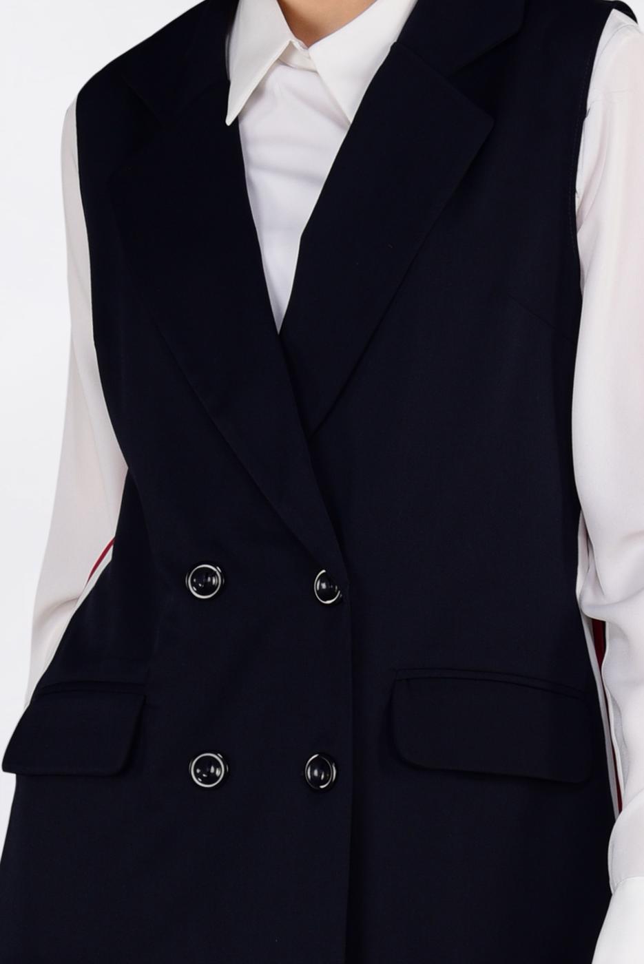 Tesettür giyim LACİVERT YANLARI ŞERİTLİ KRUVAZE YELEK 4297